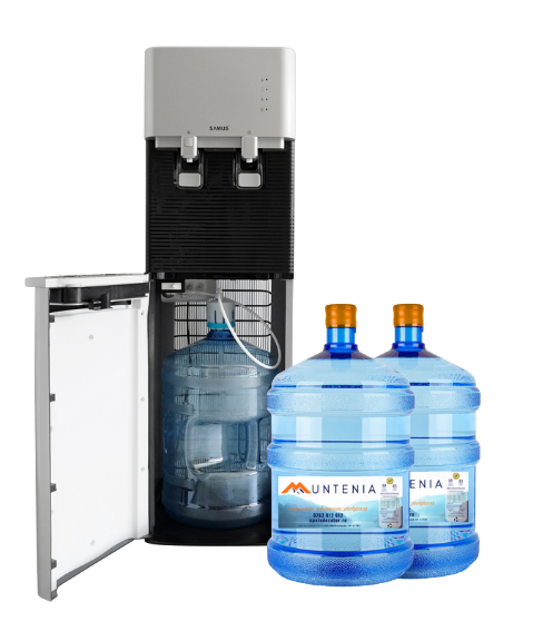 Pachet MUNTENIA cu 2 bidoane de 19 litri și dozator pentru birou sau familie numeroasă